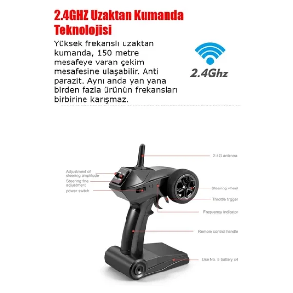 1:36 Ölçek 2.4Ghz Uzaktan Kumandalı Rc Sürat Teknesi 30 Km/H Led Işıklı Düşük Pil Uyarı Özelliği - Görsel 3