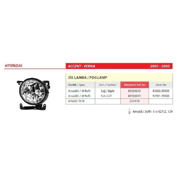 Hyundai Accent Verna Sis Farı Sağ 2003-2005 -92202-25500 - Görsel 2