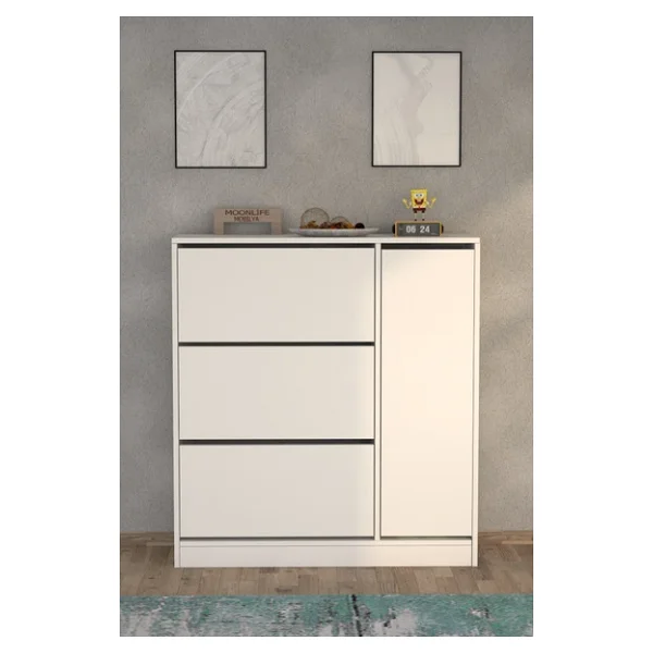 Moonlife Milano 3 Kapaklı Kayar Raflı Dolaplı Ayakkabılık Beyaz - Görsel 5
