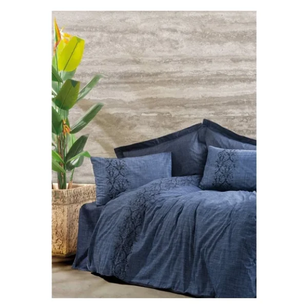 Cotton Box Plain Çift Kişilik Nevresim Takımı Sooty Denim - Görsel 8