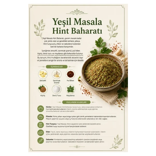 Yeşil Masala Hint Baharatı 100 gr (1. Kalite) - Görsel 3