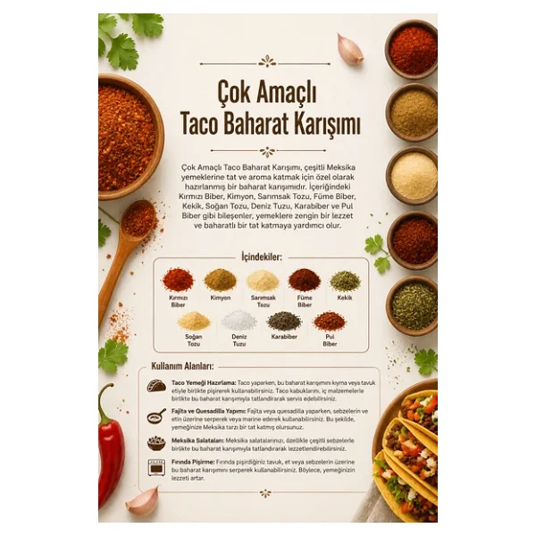 Çok Amaçlı Taco Baharat Karışımı 100 gr (1. Kalite) - Görsel 3