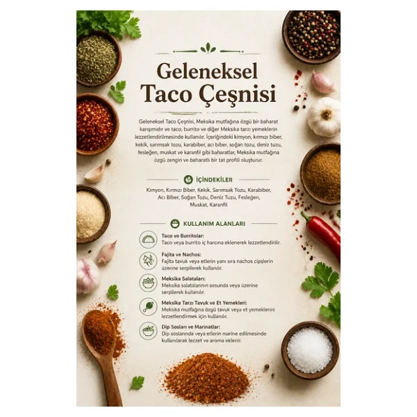 Geleneksel Taco Çeşnisi 100 gr (1. Kalite) - Görsel 3