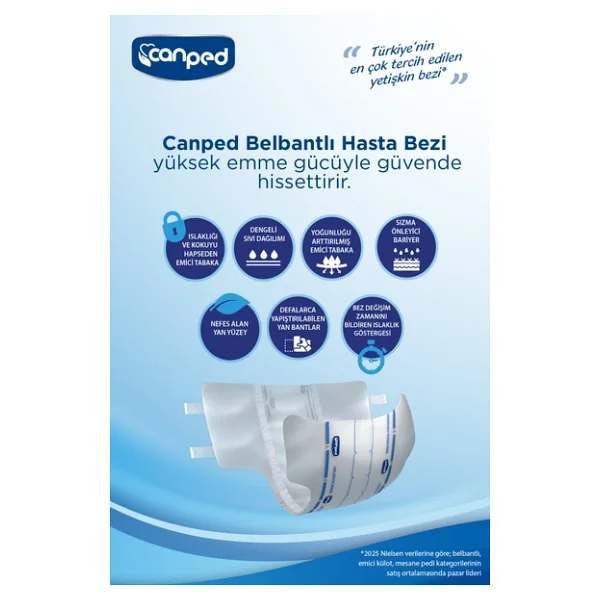 Canped Tekstil Yüzeyli Belbantlı Ekstra Büyük Boy XL 30'lu 2 Adet Hasta Bezi - Görsel 6