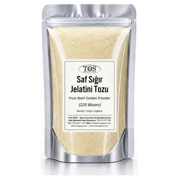 Saf Sığır Jelatini Tozu 50 gr (1. Kalite) Pure Bovine Gelatin Powder - Görsel 2