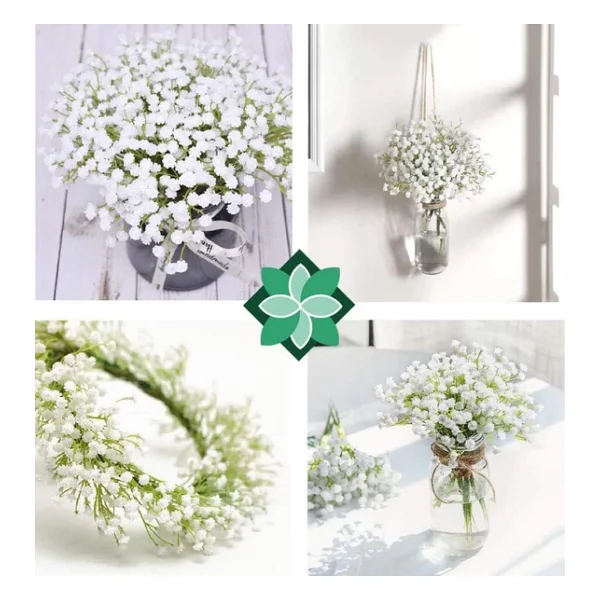 Nettenevime Yapay Çiçek Plastik Beyaz Cipso 5 Dallı 35cm - Görsel 4