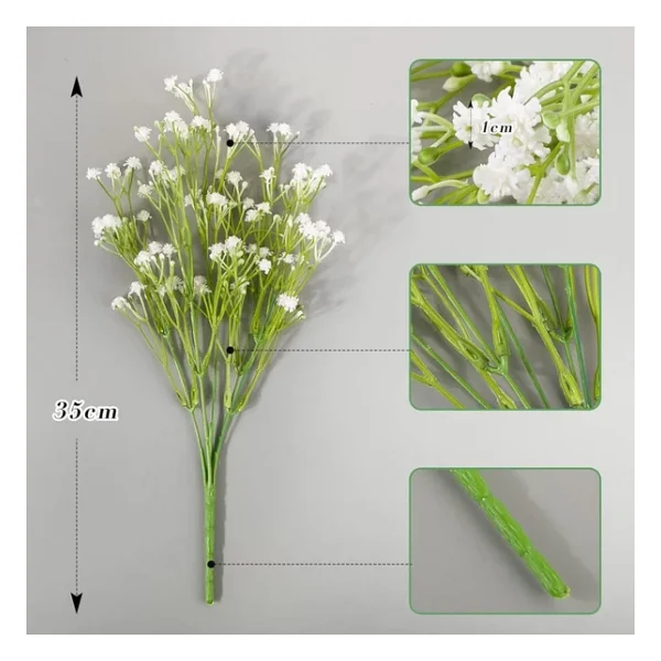 Nettenevime Yapay Çiçek Plastik Beyaz Cipso 5 Dallı 35cm - Görsel 3