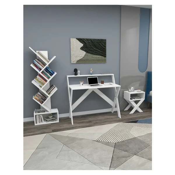Enda Home X Çalışma Odası Seti Çalışma Masası Kitaplık Komodin Beyaz Çalışma Masası Kitaplık Seti - Görsel 10
