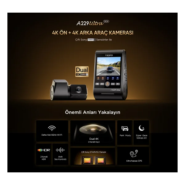 Viofo A229 Ultra Ön ve Arka Araç Kamerası - Görsel 3