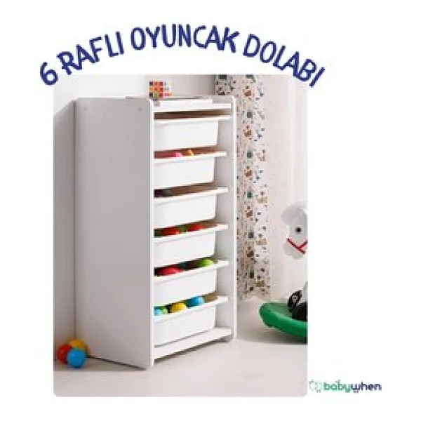Babywhen Çocuk Oyuncak Dolabı 6 Çekmeceli Beyaz - Görsel 5