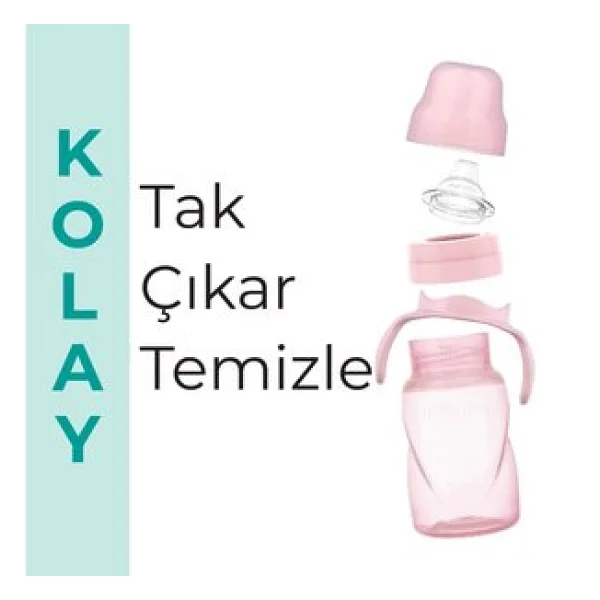 Mamajoo Kulplu Akıtmaz Eğitici Bardak 270 ml Powder Pink - Görsel 6