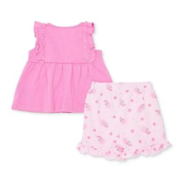 HelloBaby Kız Bebek Bluz-Şort Çiçek Baskılı Bisiklet Yaka Sleeveless Reçme 6-9 Ay - Görsel 2