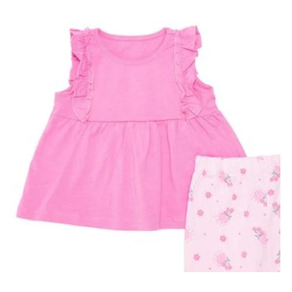 HelloBaby Kız Bebek Bluz-Şort Çiçek Baskılı Bisiklet Yaka Sleeveless Reçme 6-9 Ay - Görsel 3