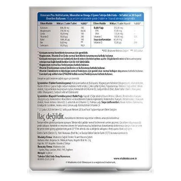 Vitabiotics Osteocare Plus 56 Tablet + 28 Kapsül - Görsel 2