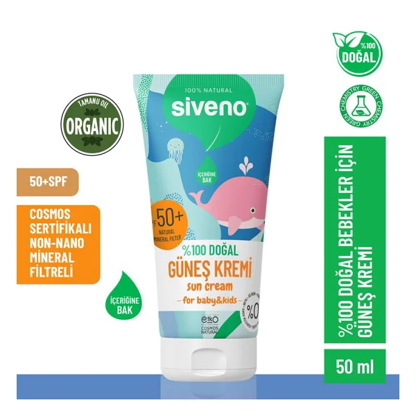 Siveno Bebek Güneş Kremi Leke Karşıtı Antioksidan Nemlendirici Bitkisel Vegan UVA UVB SPF50 50 ml - Görsel 2