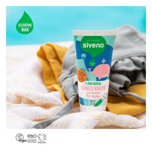 Siveno Bebek Güneş Kremi Leke Karşıtı Antioksidan Nemlendirici Bitkisel Vegan UVA UVB SPF50 50 ml - Görsel 4