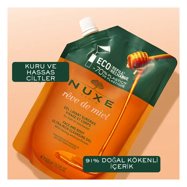 Nuxe Reve De Miel Ultra-Rich Refill 400 ml Vücut ve Yüz Temizleme Jeli - Görsel 3