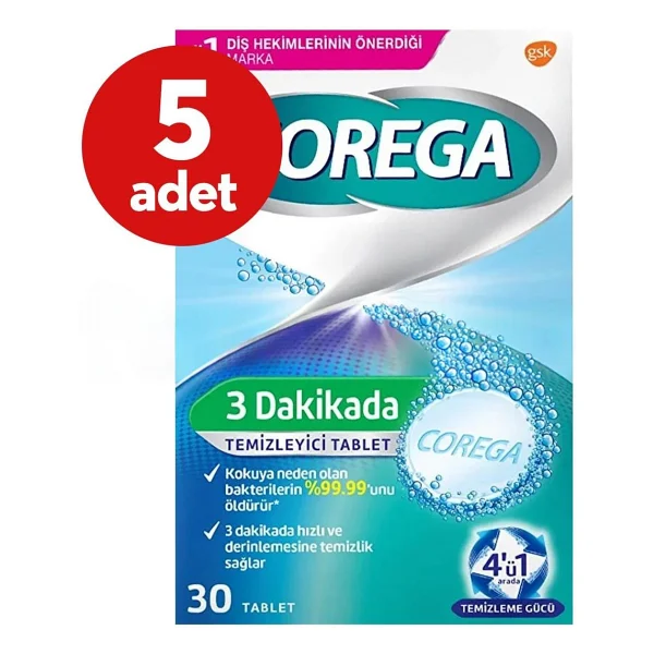 Corega 3 Dakikada 30'lu 5 Adet Protez Temizleme Tableti - Görsel 2