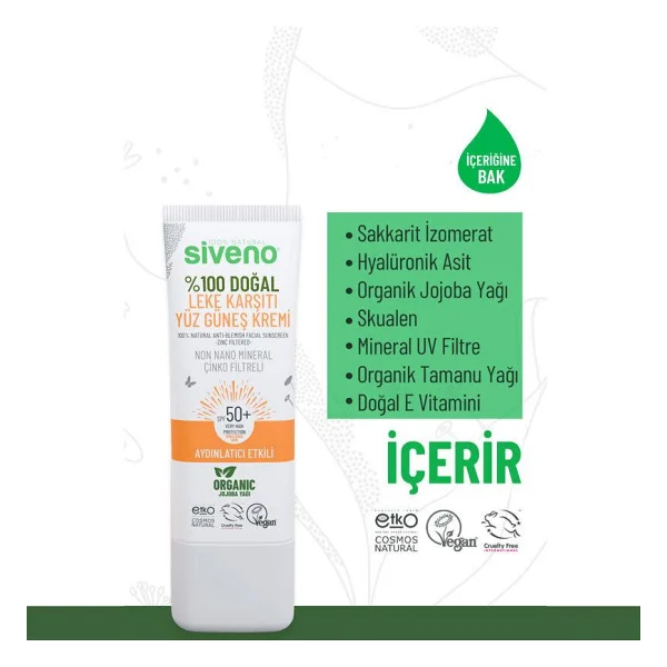 Siveno Doğal Leke Karşıtı Aydınlatıcı Mineral Filtre Uva Uvb Yüz Güneş Kremi Spf 50+ 30 ml - Görsel 3