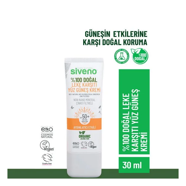Siveno Doğal Leke Karşıtı Aydınlatıcı Mineral Filtre Uva Uvb Yüz Güneş Kremi Spf 50+ 30 ml - Görsel 4