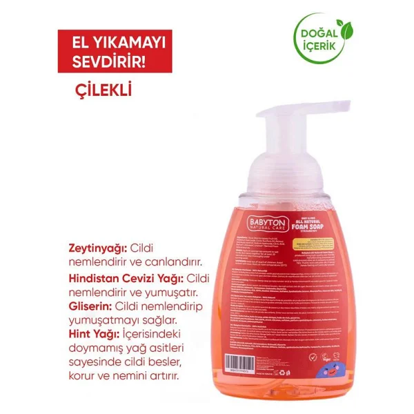 Babyton Çilekli Çocuklar için Doğal Köpük Sabun 350 ml - Görsel 3