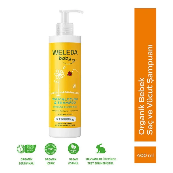 Weleda Calendula Özlü Organik Bebek Saç ve Vücut Şampuanı 400 ml - Görsel 2