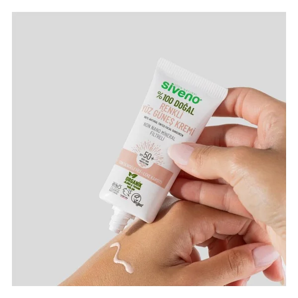 Siveno %100 Doğal Yüz Renkli Ton Eşitleyici Leke Karşıtı Güneş Kremi UVA UVB SPF50+ 30 ml - Görsel 2