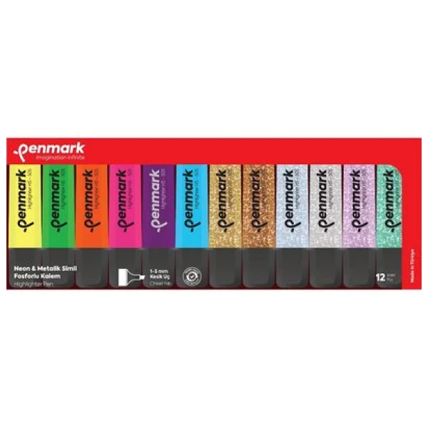 Penmark 6 Neon + 6 Simli Renk 12'li Fosforlu Kalem - Görsel 2