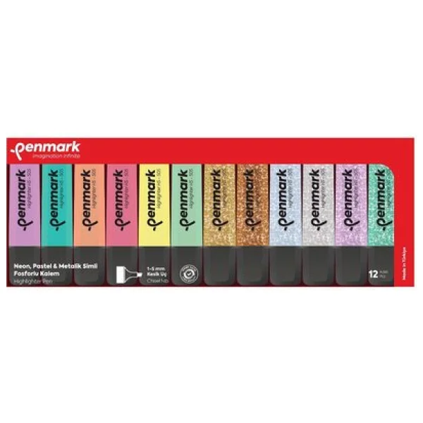 Penmark 6 Pastel + 6 Simli 12'li Fosforlu Kalem Seti - Görsel 2
