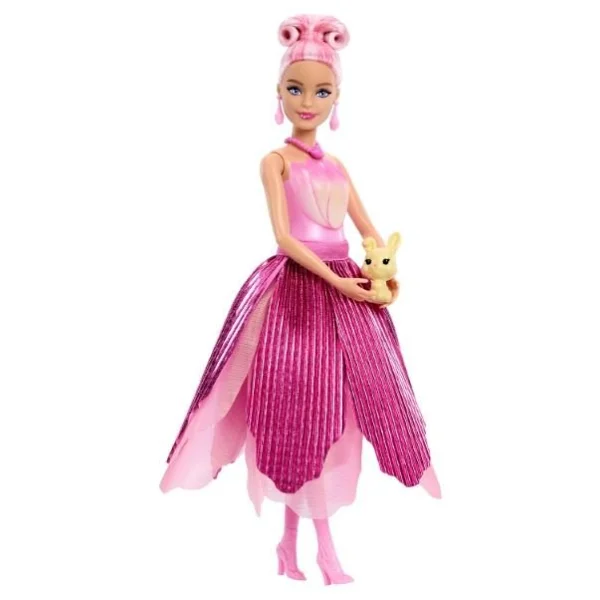 Barbie Petal Pop Serisi Pembe Lale Elbiseli Bebek JMF57 - Görsel 8