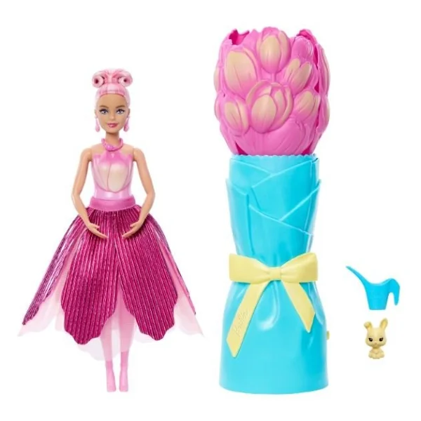Barbie Petal Pop Serisi Pembe Lale Elbiseli Bebek JMF57 - Görsel 9