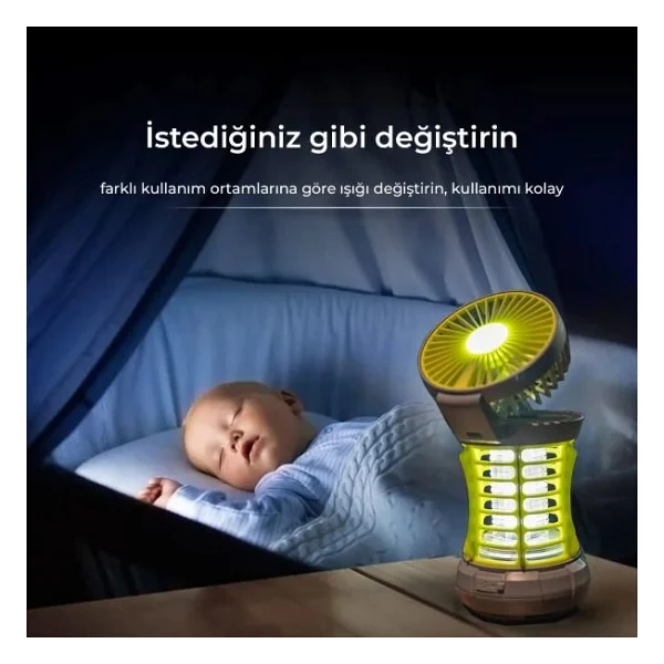 Bix KL-02 Fanlı Taşınabilir Kamp Lambası & Sivrisinek Kovucu - İç & Dış Mekan için LED Işıklı Lamba - Görsel 7