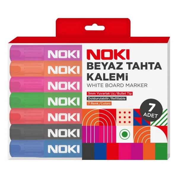 Noki 1664-P7 Yuvarlak Uçlu 7'li Beyaz Tahta Kalemi - Görsel 5