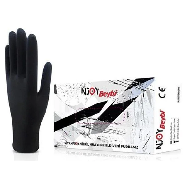 Beybi Muayene Medium Pudrasız Njoy Nitril Siyah Eldiven - Görsel 4