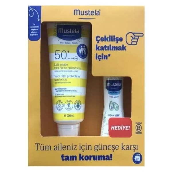 Mustela Çok Yüksek Koruma Güneş Kremi SPF50 200ml - Hediye Hydra Bebe Gentle-Cleansing 100ml - Görsel 2