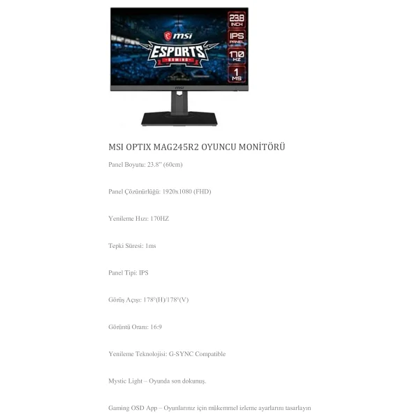 MSI Optix MAG245R2 23.8'' 1ms Full HD IPS 170 Hz Oyuncu Monitörü - Görsel 6