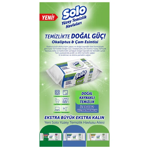 Solo Okaliptus & Çam Esintisi Yüzey Temizlik Havlusu 100 Yaprak - Görsel 9
