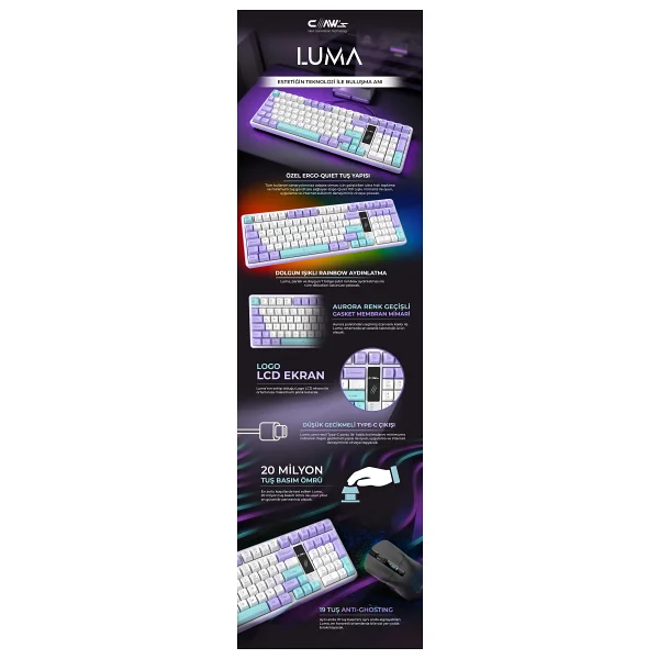 Claws Luma Membrane Switch Kablolu Oyuncu Klavyesi - Görsel 6
