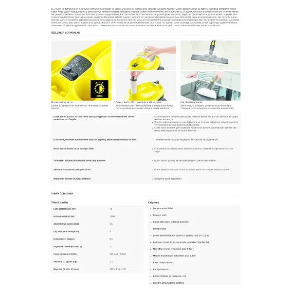 Karcher SC 3 1900W Buharlı Temizlik Makinesi Güçlü 1900W Motor ve Çok Amaçlı Aksesuarlar - Görsel 2