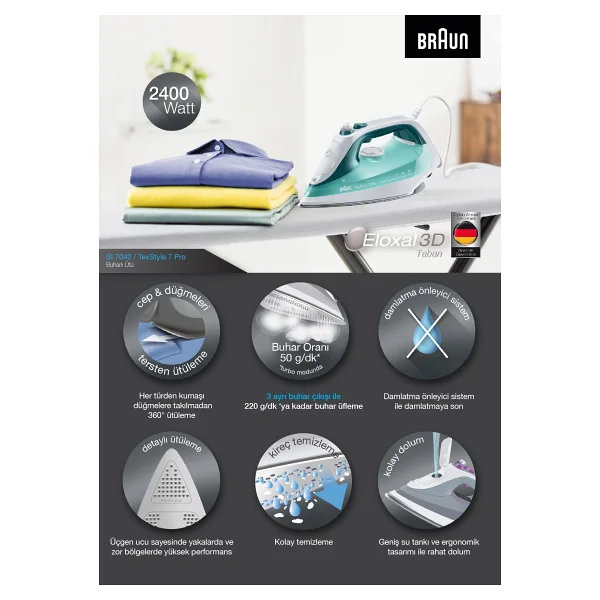 Braun TexStyle 7 Pro SI7042GR 2400 W Buharlı Ütü - Görsel 4