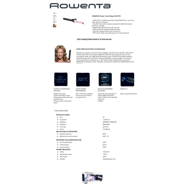 Rowenta ROW CF3317 Flower Touch Curling Tong 25 mm Saç Maşası - Görsel 9