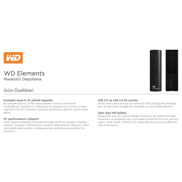 Western Digital Elements Desktop WDBWLG0180HBK USB 3.0 3.5" 18 TB Harici Harddisk - Görsel 8