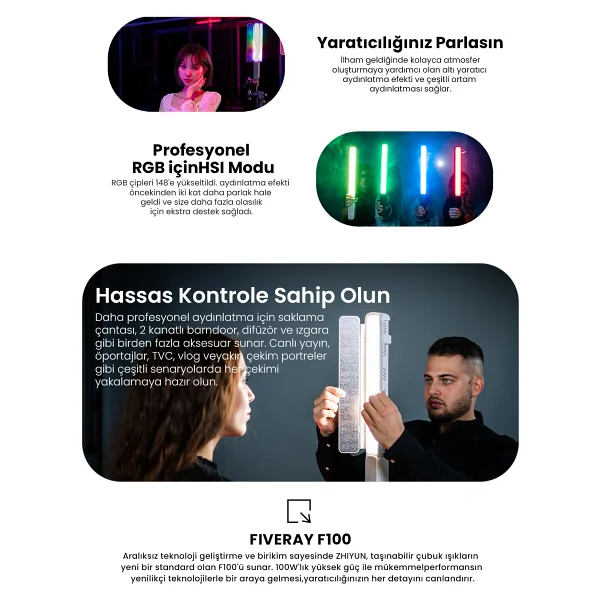 Zhiyun Fiveray F100 LED Işık Çubuğu - Görsel 8