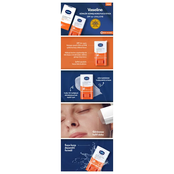 Vaseline Jelly Günlük Koruyucu 15 gr 50 Faktör Stick Güneş Kremi - Görsel 9