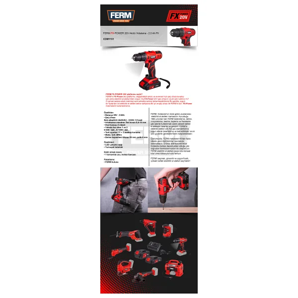 Ferm Fx-Power CDM1151 Li-Ion 20 V 2.0 Ah Akülü Vidalama Makinesi - Görsel 8