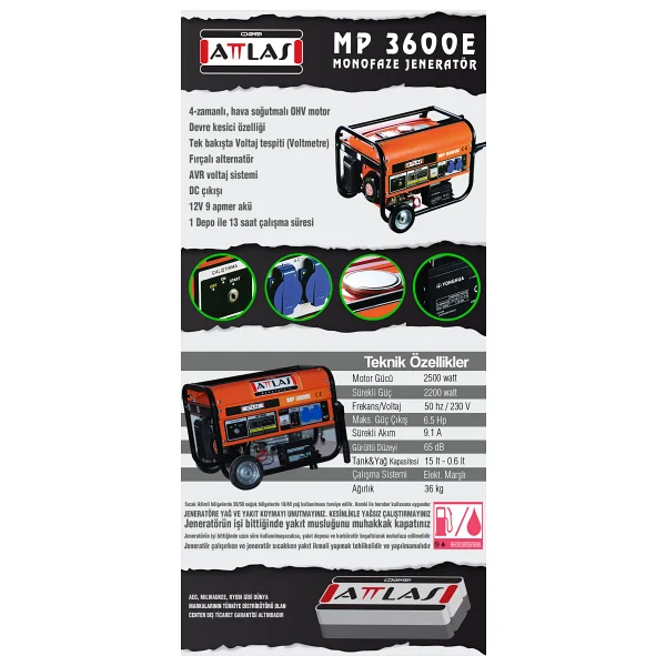 Attlas MP 3600 E 3 kVA Marşlı Benzinli Jeneratör - Görsel 5