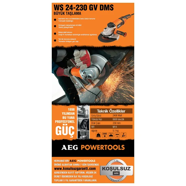 AEG WS 24-230 GV 2400 W Büyük Taşlama - Görsel 2