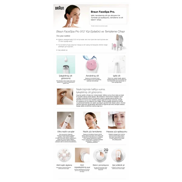 Braun FaceSpa Pro 912 Face 3in1 Yüz Epilatörü - Görsel 10