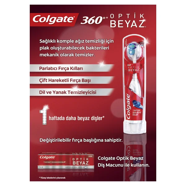 Colgate 360 Optik Beyaz Pilli Diş Fırçası - Görsel 10