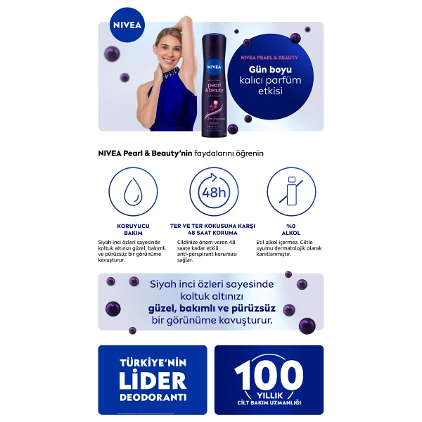 Nivea Pearl & Beauty Fine Fragrance 150 ml Kadın Deodorant - Görsel 9